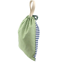 持ち手付き巾着(シーチング)ネイビーチェック×グリーンチェック