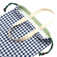 持ち手付き巾着(シーチング)ネイビーチェック×グリーンチェック
