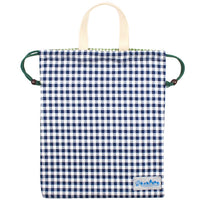持ち手付き巾着(シーチング)ネイビーチェック×グリーンチェック