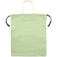 持ち手付き巾着(シーチング)ネイビーチェック×グリーンチェック